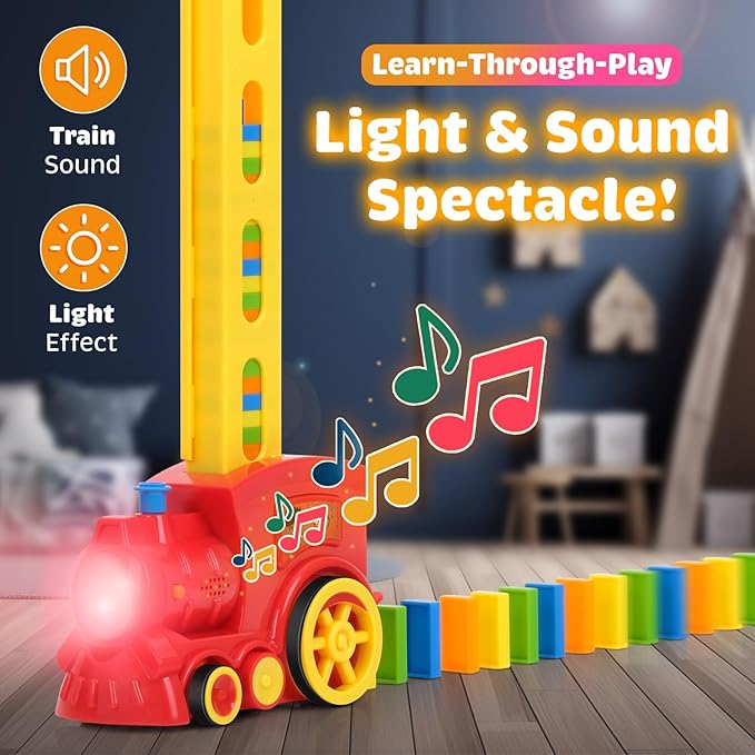 300 Pcs Domino Train Set - Automatic Rally Setter for Boys & Girls - Ages 4-10 - Montessori Toy with Colorful Tracks - Creative Birthday Toy, Automatic Block Laying Stacker Game