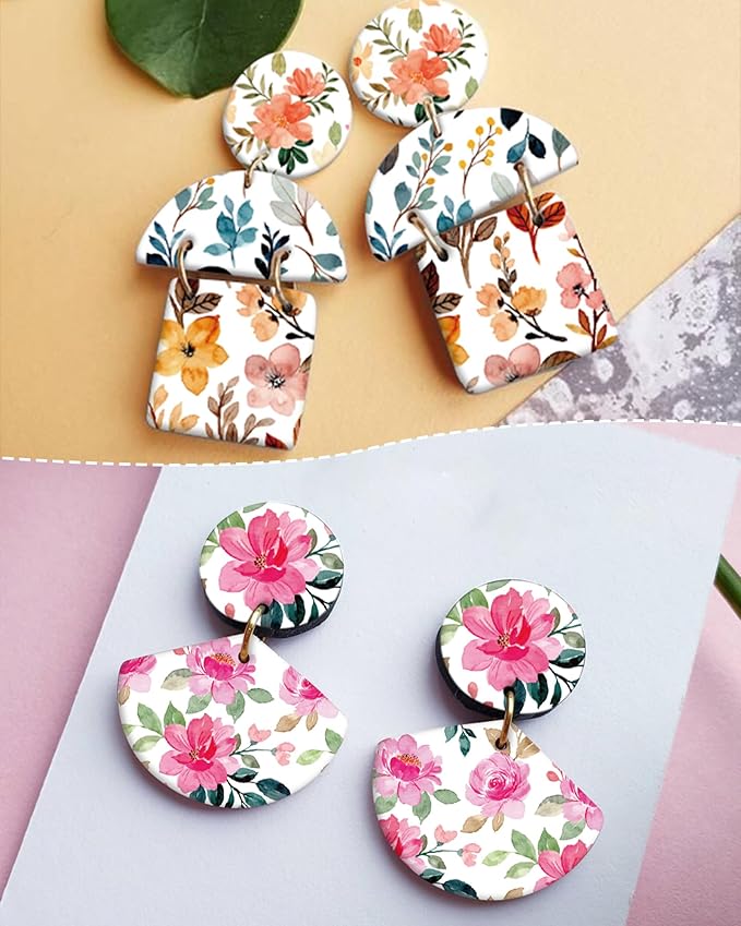 Puocaon Polymer Clay Transfer Paper - 20 Pcs Floral Water Transfer Paper for Polymer Clay, Eucalyptus Leaves Transfer Paper for Polymer Clay Earrings, Peony Polymer Clay Transfer Sheets for Jewelry