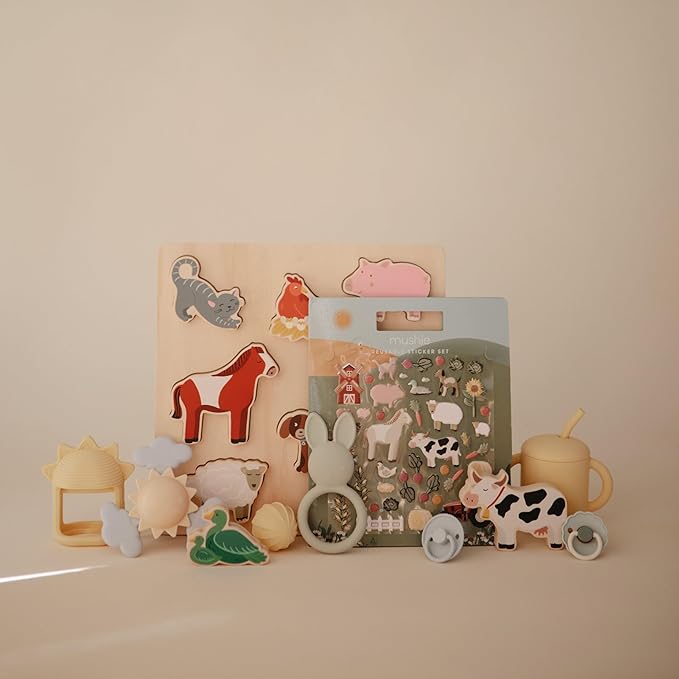 mushie Wooden Farm Puzzle | for Kids 3 Years+ | Preschool Educational & Toddler Montessori Toys (6 pcs)