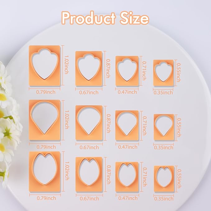 Puocaon Petal Polymer Clay Cutters - 12 Pcs Petal Clay Cutters for Polymer Clay Jewelry, 20 Pcs Flower Pistil Brass Charms 2 Petal Texture Clay Molds for Polymer Clay Jewelry, Flower Earrings Making