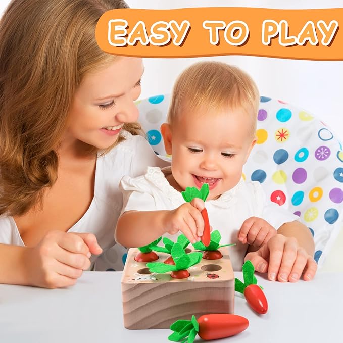 Montessori Toys for 1 Year Old, Carrots Harvest Wooden Baby Toys for 6-12 Months Educational Shape Sorting Matching Toys for Toddler Fine Motor Skill Development, Gift for Kids Birthday Easter Toys