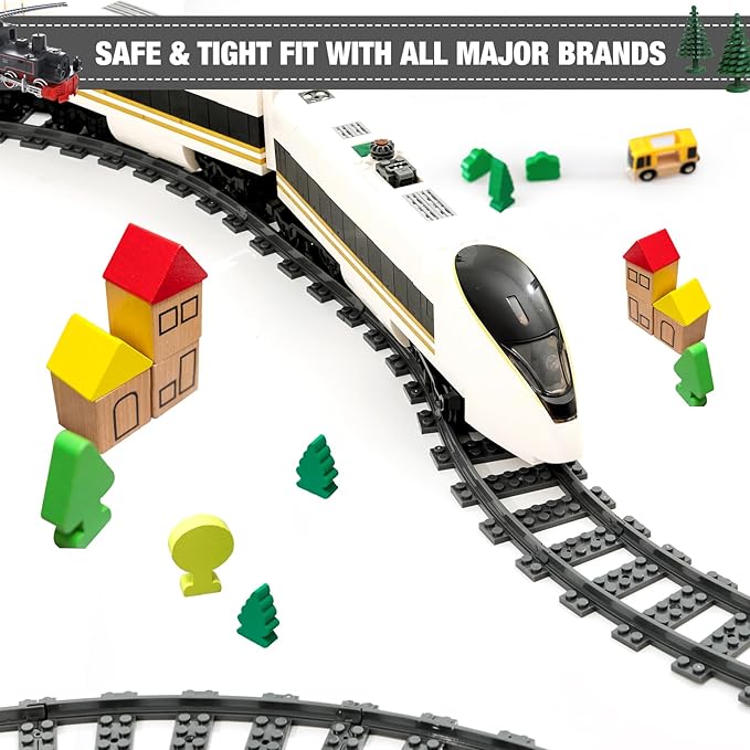 Classic City Train Tracks, 72 Pieces Railroad Track with 24 Flexible, 24 Curved and 24 Straight Tracks, Train Expansion Accessories Compatible with All Major Brands Train Tracks