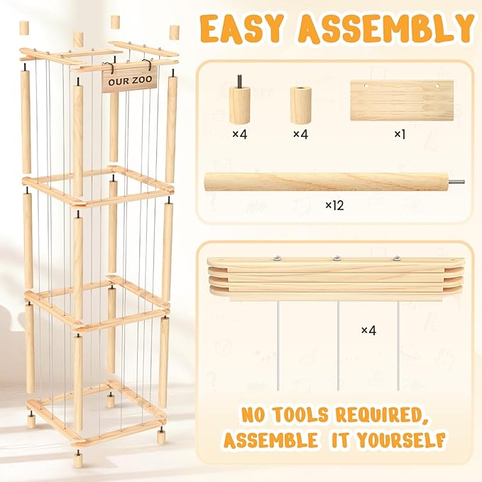 Woodure Stuffed Animal Storage & Organizer, Wooden Cute Zoo Toy Holder for Toddler Rooms, Playrooms & Bedrooms