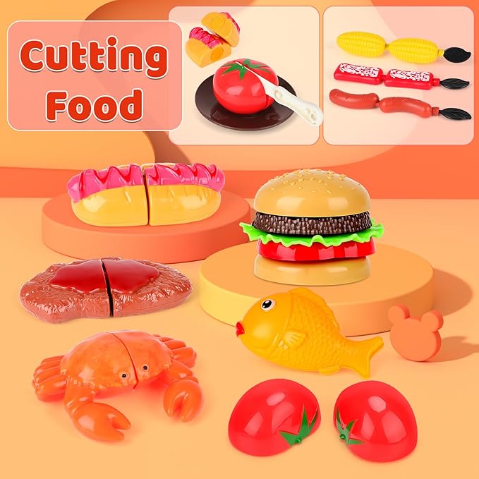 deAO Kids BBQ Grill Playset, Kitchen Toy Set with Pretend Smoke, Light, Sound Toy Kitchen Accessories,Indoor Outdoor Cooking Toy for Boys Girls Kids, for Kids