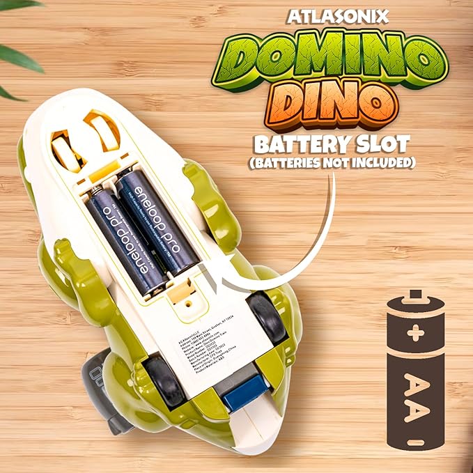 Atlasonix Dino Domino Train - 220 Dinosaur Dominoes Set for Boys & Girls - Birthday Gift Ages 3-10 - Montessori Jurassic T-Rex Toy with Automatic Rally Setter - Block Laying Machine
