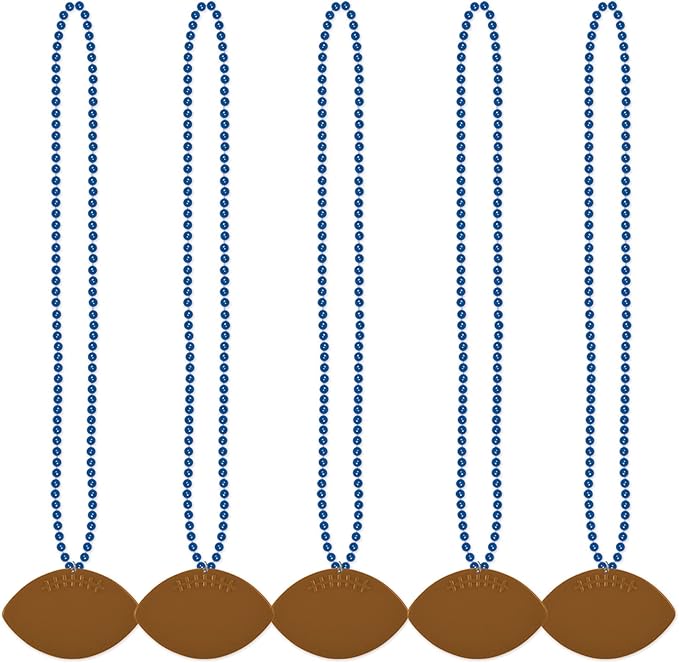 Beistle 6 Piece Plastic Football Party Necklaces Game Day Sports Theme Favors, 33", Blue/Brown