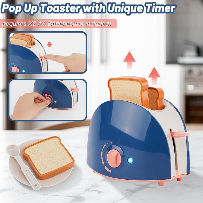 Kitchen Appliances for Kids Pretend Play Set Cooking Toys with Coffee Maker, Blender, Mixer, Toaster, Play Food, Utensils Kitchen Accessories Set for Girls Boys Gift