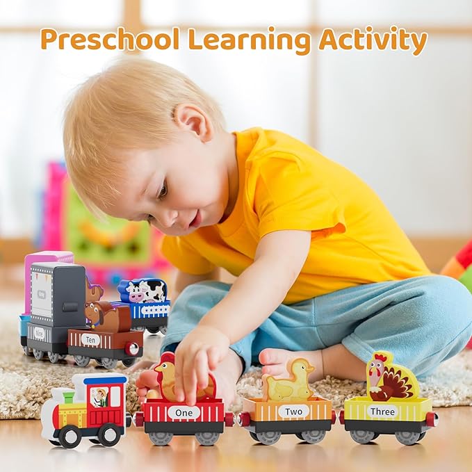 Wooden Animal Toy Train Set,Toddlers Toys for 1-3,Montessori Toys for Toddlers,Magnetic Train Toys,Preschool Educational Learning Toy,Sensory Toys for Kids,Ideal Gifts Boys, Girls