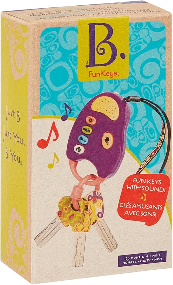B. toys – Toy Car Keys – Key Fob with Lights & Sounds – Interactive Baby Toy – Pretend Keys for Babies, Toddlers – 10 Months + – FunKeys – Purple