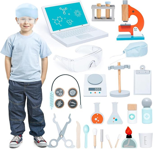 umu Kids Science Experiment Kit,Doctor Dress Up for Kids Ages 3-5 Scientist Costume Dress Up and Role Play Toys Gift for Boys Girls Kids Age 5-8 Christmas Birthday Party Pretend Glasses Toddler Scrubs