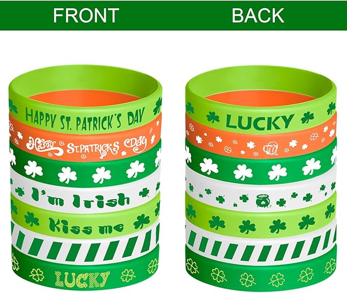 TUPARKA 35 Pieces St Patrick Bracelets Rubber Clover Irish Bracelet Silicone Bracelet for Party Favors School Children Gifts Supplies, Rubber Silicone
