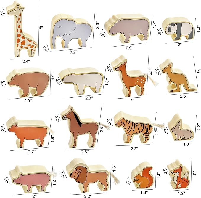Xylolin Wooden Zoo Animal Blocks Stacking and Balancing Toy, Toddler Wood Animal Figures Blocks Imaginative Play, Preschool Educational Toys and Stack Balance Games for Kids