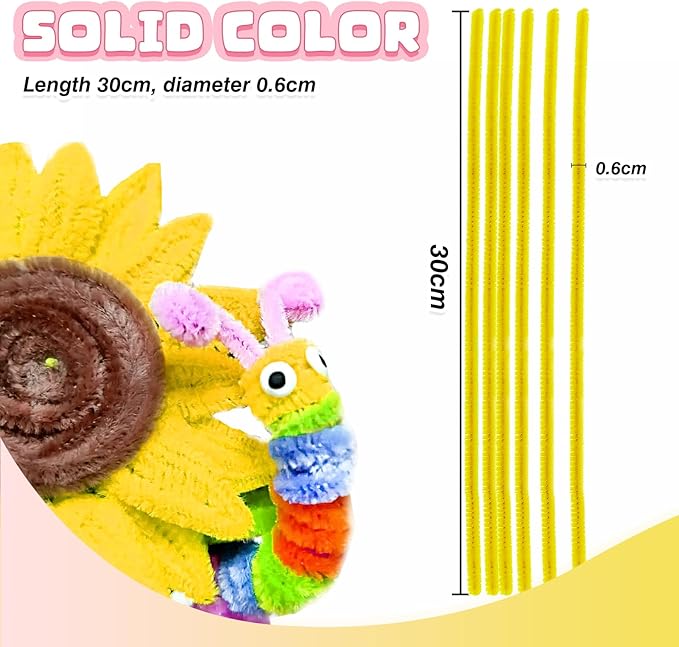 TOAOB 100pcs Pipe Cleaners Yellow Pipe Cleaners Chenille Stems 6mm x 12 Inch Fuzzy Sticks Crafts Supplies for DIY Art Crafts Decorations