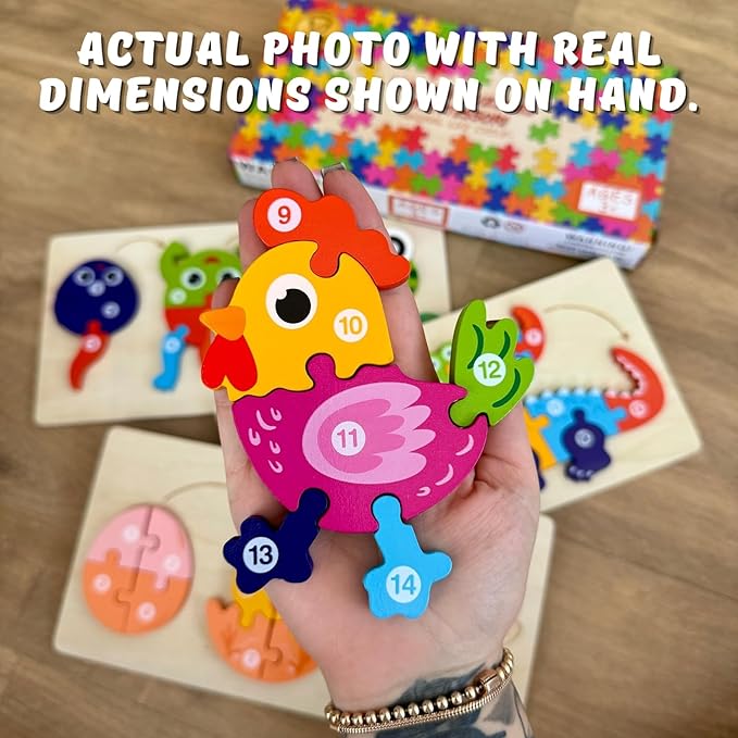 MASTER LEON - Wooden Toddler Puzzles 3-5 Year Old - Montessori Toddler Puzzle - Fine Motor Skills Toy - Animals & Vehicles Learning Games for Ages 3 4 5 (Animals (3pack))