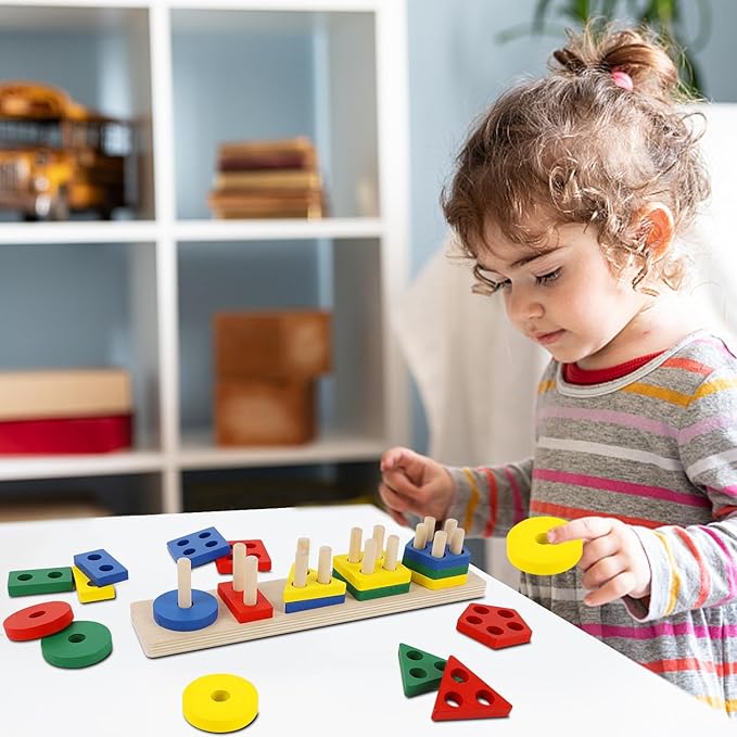 Glintoper Christmas Wooden Gift for Toddlers, Number Puzzle & Sorting and Stacking Toys Set for Kids 2 3 4 5, Montessori Magnetic Fishing Game, Shape Sorter Color Stacker Preschool Activities Gifts