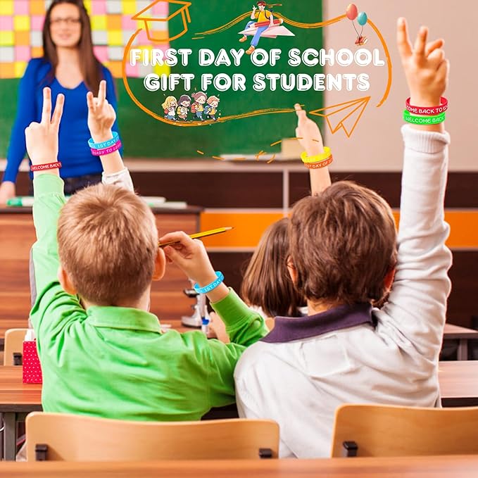 Welcome Back to School Rubber Bracelets 30 PCS First Day of School Bracelet Gifts Silicone Wristbands for Students Kids Party Favors Supplies Decorations Classroom Prizes Rewards Goodie Bags Stuffers