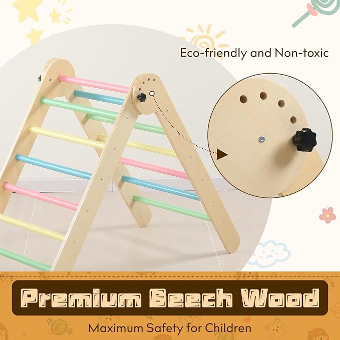 Wooden Pikler Triangle Set - 7 in 1 Montessori Foldable Toddler Climbing Toys for Early Learning - Includes Arch, Ramp, and Climbing Triangle - Indoor/Outdoor Playground Equipment for Toddlers