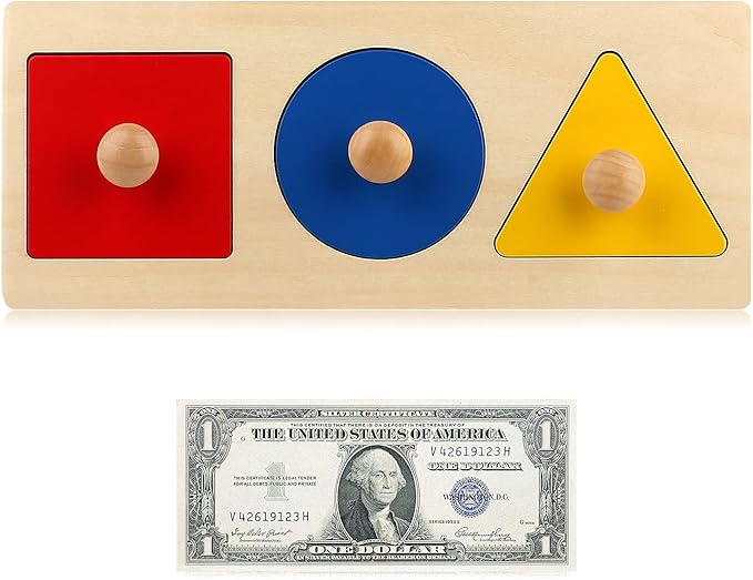 Montessori Multiple Shape Puzzle First Shapes Jumbo Knob Wooden Puzzle Geometric Shape Puzzle Toddler Preschool Learning Material Sensorial Toy for Toddler Shape & Color Sorter (3 Pieces)