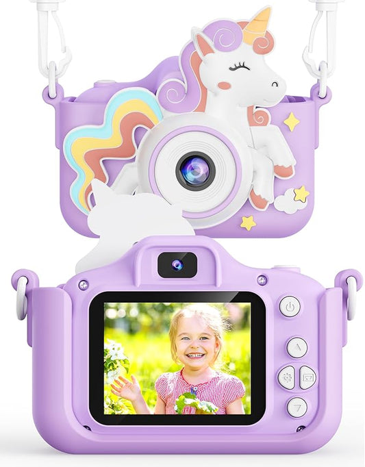 KOKODI Kids Camera Toy Digital Camera for Kids, Birthday Gifts for Girls Age 3-12, 1080P HD Video Camera for Toddler, Unicorn Children Toys for 3 4 5 6 7 8 9 Year Old Girls with 32GB SD Card (Purple)