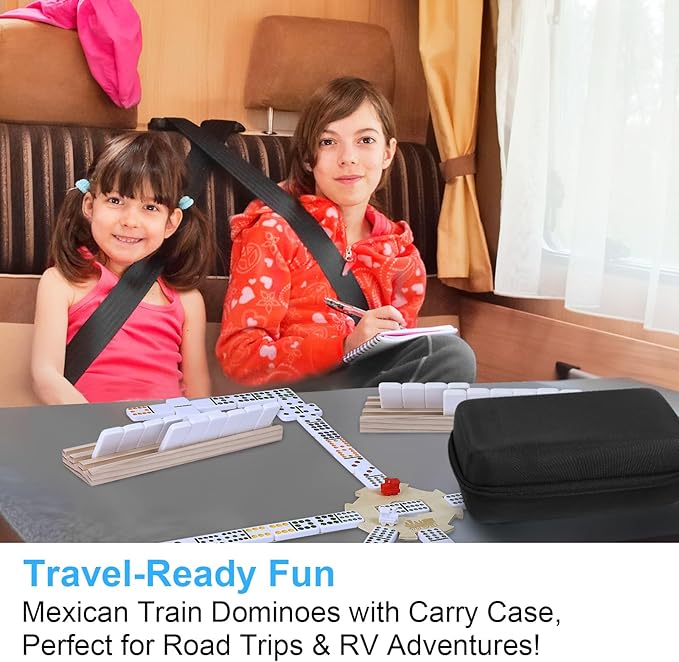 BATURU Double 12 Mexican Train Dominoes Set, Dominos Set for Adults - 91 Numer Tiles with Carry Case, Fun Board Games for Adults & Family Game Night, Travel Games, Easter Basket Stuffers (4 Racks)