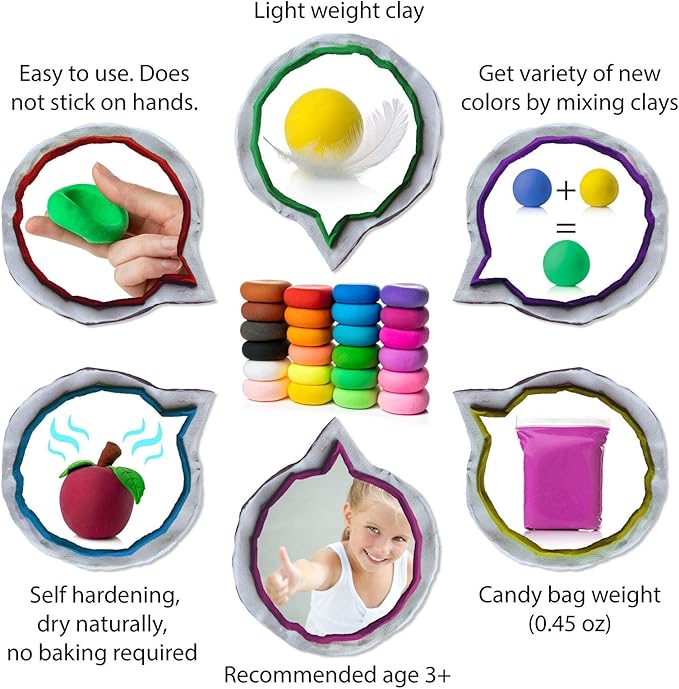 Artsity Air Dry Clay, 24 Colors Modeling Set with 3 Sculpting Tools, Magic Foam Clay for Kids and Adults, Gift for Boys and Girls