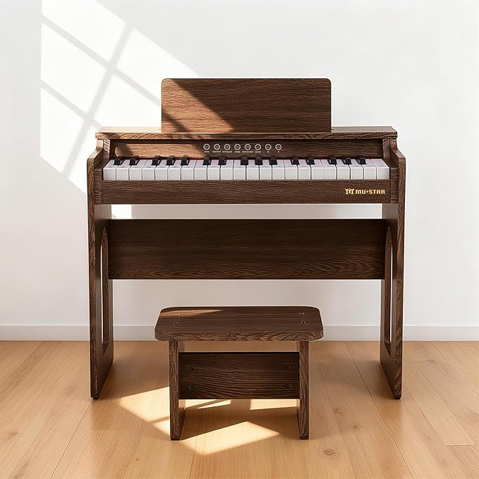 Kids Piano Keyboard, 37 Keys Wooden Digital Piano for Kids with Bench,Song Book, DIY Stickers, Cover, Education Creative Musical Instruments Toy for Boys & Grils Gifts