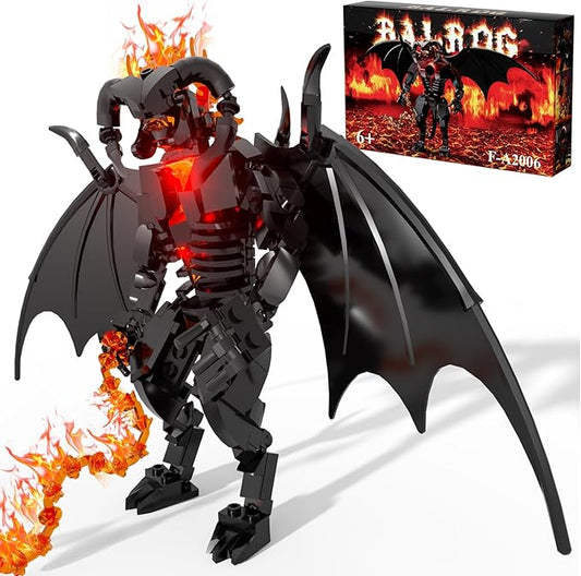 Figure Balrogs Monster Building Block Set Balroged of Moria Bricks Demons Model Toys Gifts,Building Blocks Set, Bat Robot Figure with Wings and Lava Accessories