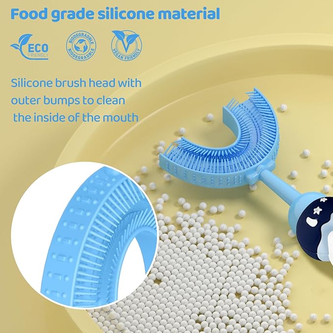 Toddler U-Shaped Toothbrush for 2-6 Years, Training Toothbrush, Kids Toothbrush, Food Grade Soft Silicone Brush Head, 360° Oral Teeth Cleaning Design for Kids, U-Shape Toothbrush for Kids (Blue)