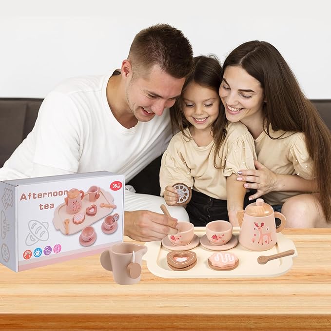 Tea Party Set for Toddlers 3-5 12 Pieces Toddler Tea Set for Little Girls Pretend Play Kitchen Accessories with Teapot,Cups,Tray and Cookies Birthday Gifts for 3 4 5 Year Old Girls