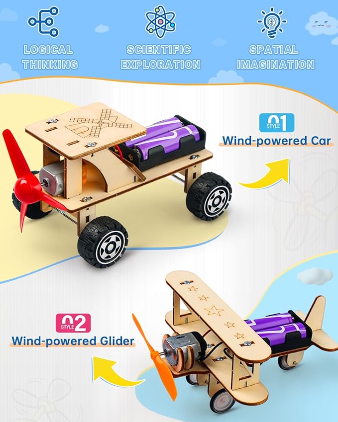 Poraxy STEM Kits for Kids Age 8-10, 5 Set STEM Toys for Boys Age 8-12, Wooden 3D Puzzles Model Car Kits, Science Kit Crafts Building Project, Birthday Gifts for 6 7 8 9 10 11 12 13 Year Old Boys Girls