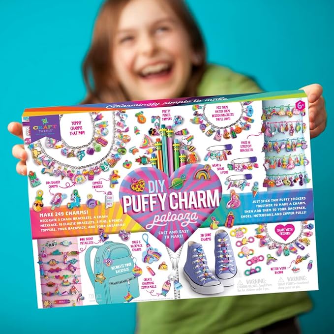 Craft-tastic — Puffy Charm Palooza — DIY Jewelry Craft Kit — Create Personalized Charms Using Easy to Make Puffy Charms — for Kids Ages 6 and Up