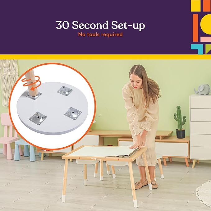 Special Supplies Kid’s Sensory Table Set with Deep Water and Sand Bins, Writable Lids, Chalk and Dry Erase Markers for Active, Hands-On Learning, Fun Play, Arts and Crafts - Pine Wood