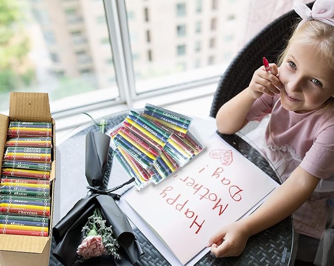 Madisi Crayons Bulk Pack, Regular Size, 4 Colors, 150 Packs, 600 Count