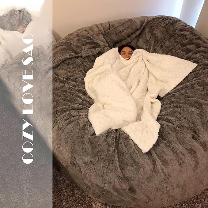 BCU 6FT Bean Bag Chair for Adults and Kids Without Filler Giant Stuffed Animal Storage Cover Soft Faux Fur Floor Chair Cover for Bedroom Living Room, Rose Red