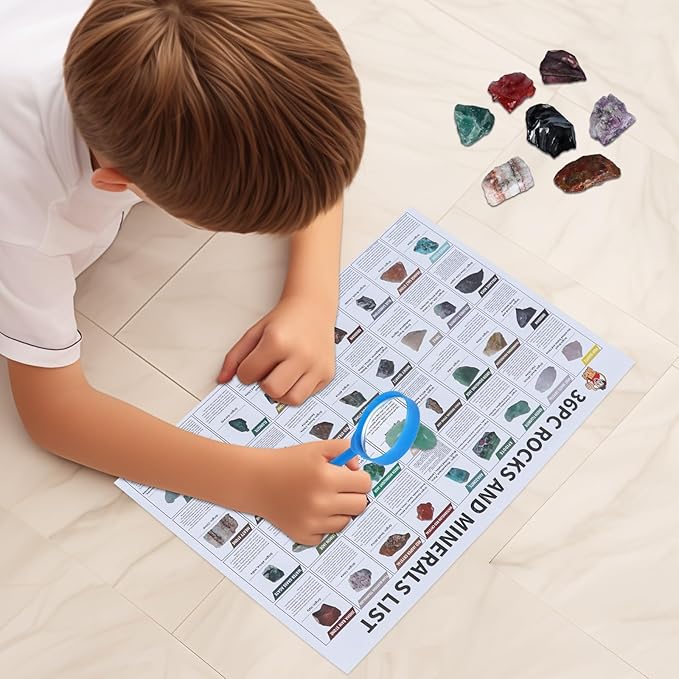 Rock Collection for Kids - 36pc Cool Rocks and Gems Stones Crystals Kit - Rocks and Minerals Science Kit with Leaning Guide - Earth Science Activity Kit - Rock Collection Box for Kids