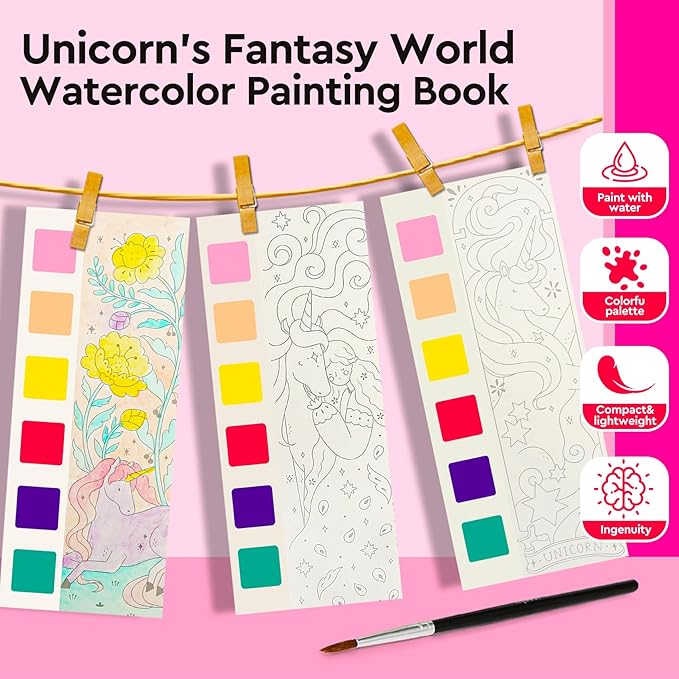 Watercolor Coloring Books for Kids Ages 4-6,8-12,Travel Pocket Water Color Paint Set for Toddlers Party Birthday Thank You Exchange Gift Art and Craft Easter Basket Stuffers for Toddlers