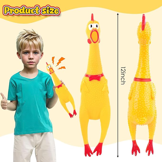 POPLAY Screaming Chicken, Squeaky Chicken Dog Toys Gag Gifts Prank Novelty Toy Party Favors for Kids Adults April Fools Pranks Goodie Bag Fillers Basket Stuffers
