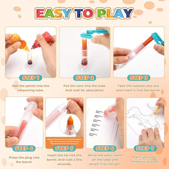 Educational Science Kits STEM Toys for Kids Age 5-7 Color Science Activity DIY Puzzle Dinosaur Painting Crafts for Boys Girls Ages 5,6,7,8,9,10 Years Color Mixing Game Christmas Bday Gift (Dinosaur)