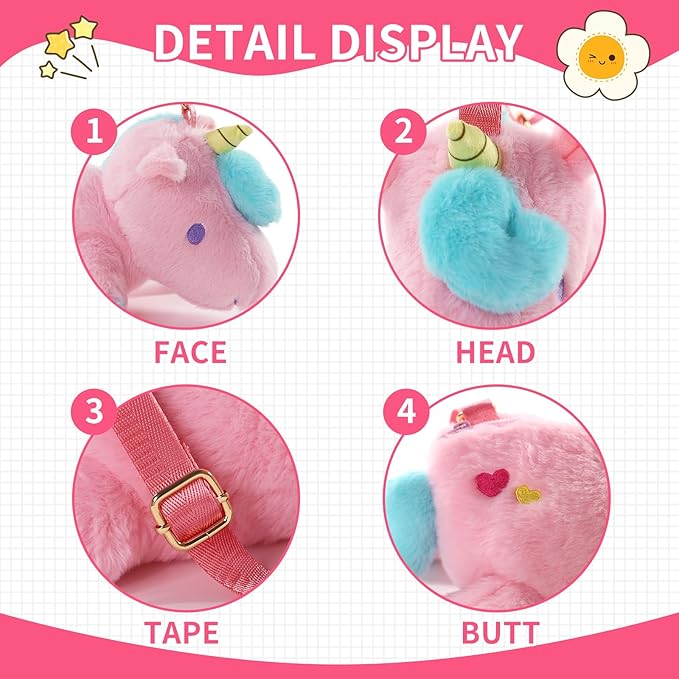 Sew Butiful Unicorn Stuffed Animal Pink Plush Purse, Cute Unicorn Toys for Girls Age 4-6, Crossbody Bag for Kids 3 4 5 6 7 8 9 10 11 12 Years Old Girls Tweens and Teens Birthday