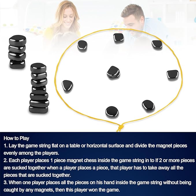 Magnetic Chess Game with Stones Set, Magnetic Chess Game with Rocks, Magnet Game with String, Family Gatherings Board Games for Kids & Adults Travel Camping Games