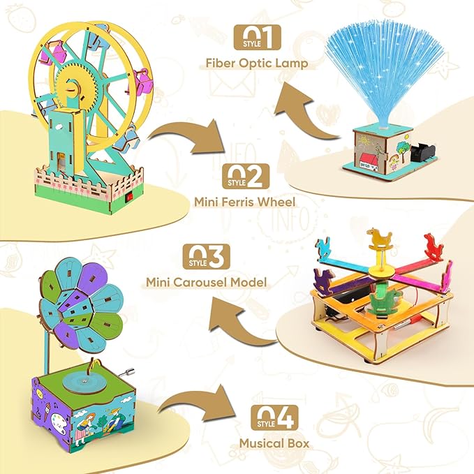 STEM Science Kit for Kids Ages 8-12, Wood DIY Craft Building Kits for Boys Girls 7-11, Science Experiment Projects for Engineering Model Kit, 3D Wooden Puzzle Toys for 9 10 12 14 Years Old