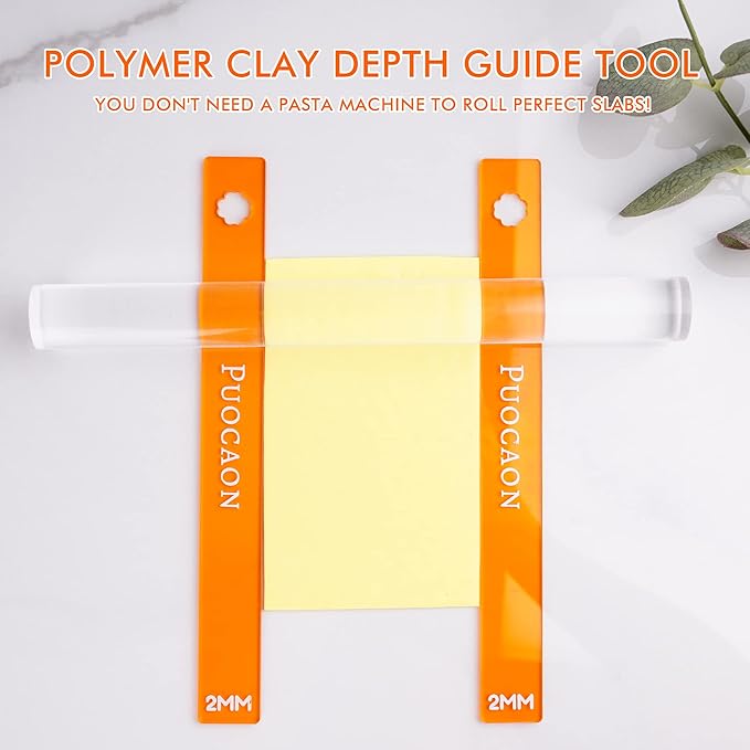 Puocaon Polymer Clay Depth Guides - 8 Pcs Thickness Depth Guide for Polymer Clay Jewelry, Polymer Clay Rolling Tools for Earrings, Roller Depth Guides, Acrylic Polymer Clay Tools for Jewellery