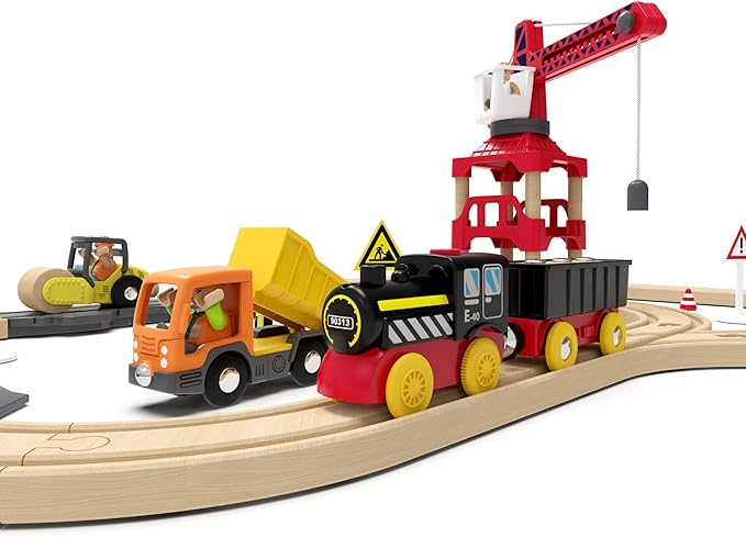 Battery Operated Locomotive Train, Magnetic Trains Toy for Wooden Tracks, Motorized Train Compatible with Thomas, Brio, Chuggington, Melissa & Doug