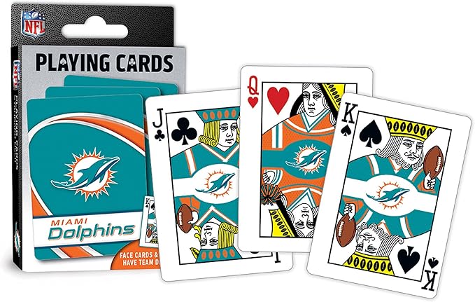 MasterPieces - NFL Playing Cards, Officially Licensed Miami Dolphins Football Deck, Family Games for Adults and Kids, Standard Index