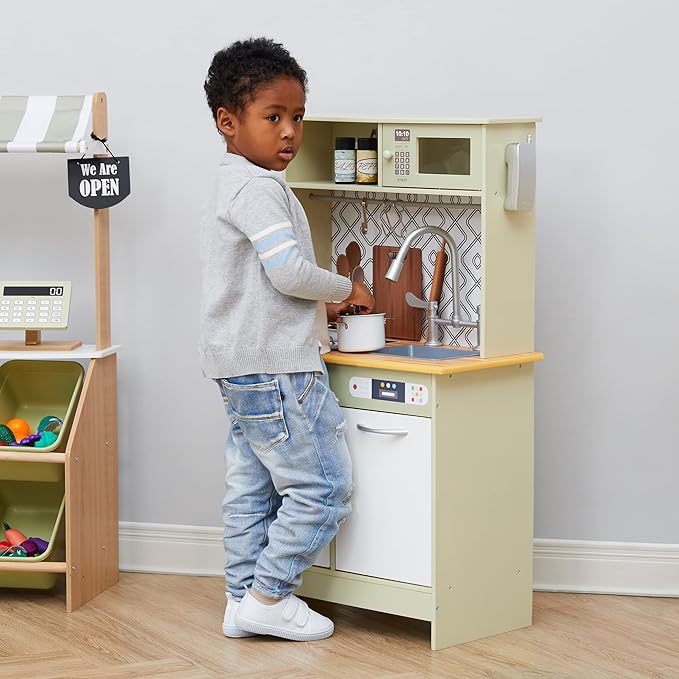 Teamson Kids - Little Chef Boston Modern Play Kitchen - Olive Green/White 22.25 x 12 x 37.5 inches