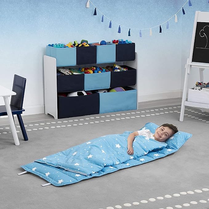 Delta Children Nap Mat - Includes Pillow & Blanket for Toddlers and Kids; Features Carry Handle w/Strap Closure and Name Tag; Rollup Design is Ideal for Preschool and Daycare; Personalization Optional