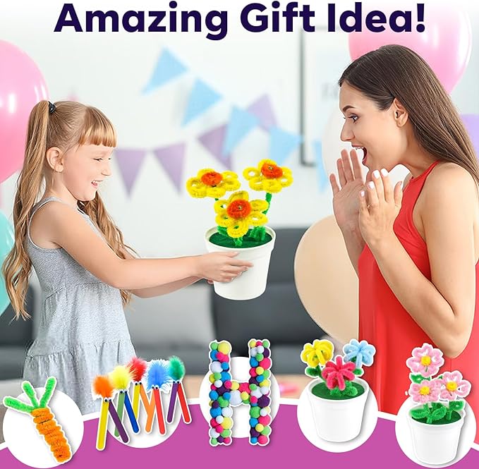 FUNZBO Arts and Crafts Supplies for Kids - Toddlers Craft Kit with Glitter Glue Stick,Pipe Cleaners Pom Poms Craft Tools, DIY School Supplies Kit, Girls Toys, Birathday Gifts for Girls Boys Age 4+