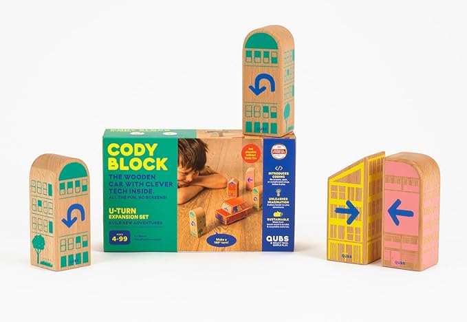 Cody Block U-Turn Expansion Set, Educational Wooden Building Blocks and Car STEM Toys for Preschool Kids Ages 3+