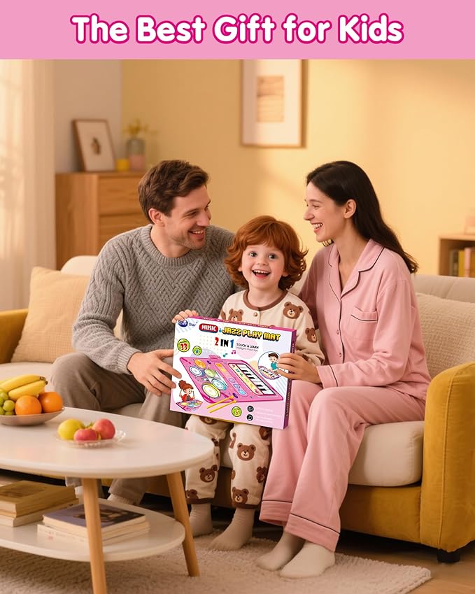 DQMOON Toys for 1 Year Old Girl Gifts, Baby Musical Mat with Piano & Drum, Adjustable Volume, 12-18 Months Toddler Toys, Christmas Birthday Easter Gifts for 1-2 Year Olds Boys Girls (Pink)