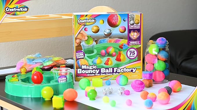 Magic Bouncy Ball Factory Set - Make 75 Stunning DIY Bouncy Balls, Light-Up Magic Balls! Science Kits for Kids, Perfect for Science Projects and Science Parties!